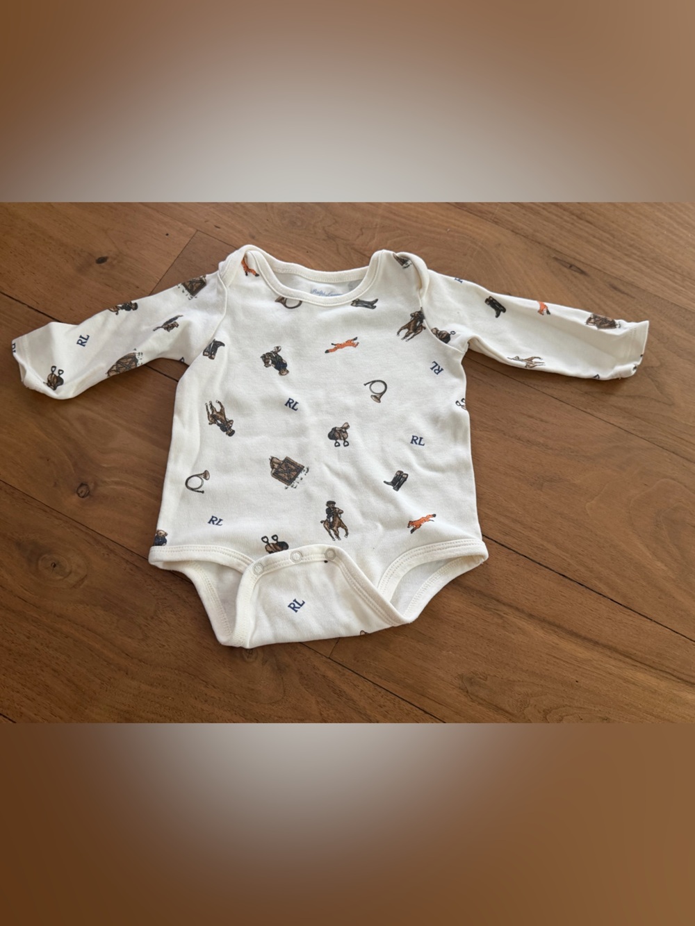 Ralph Lauren Cream Long-Sleeve Equestrian Print One-Piece